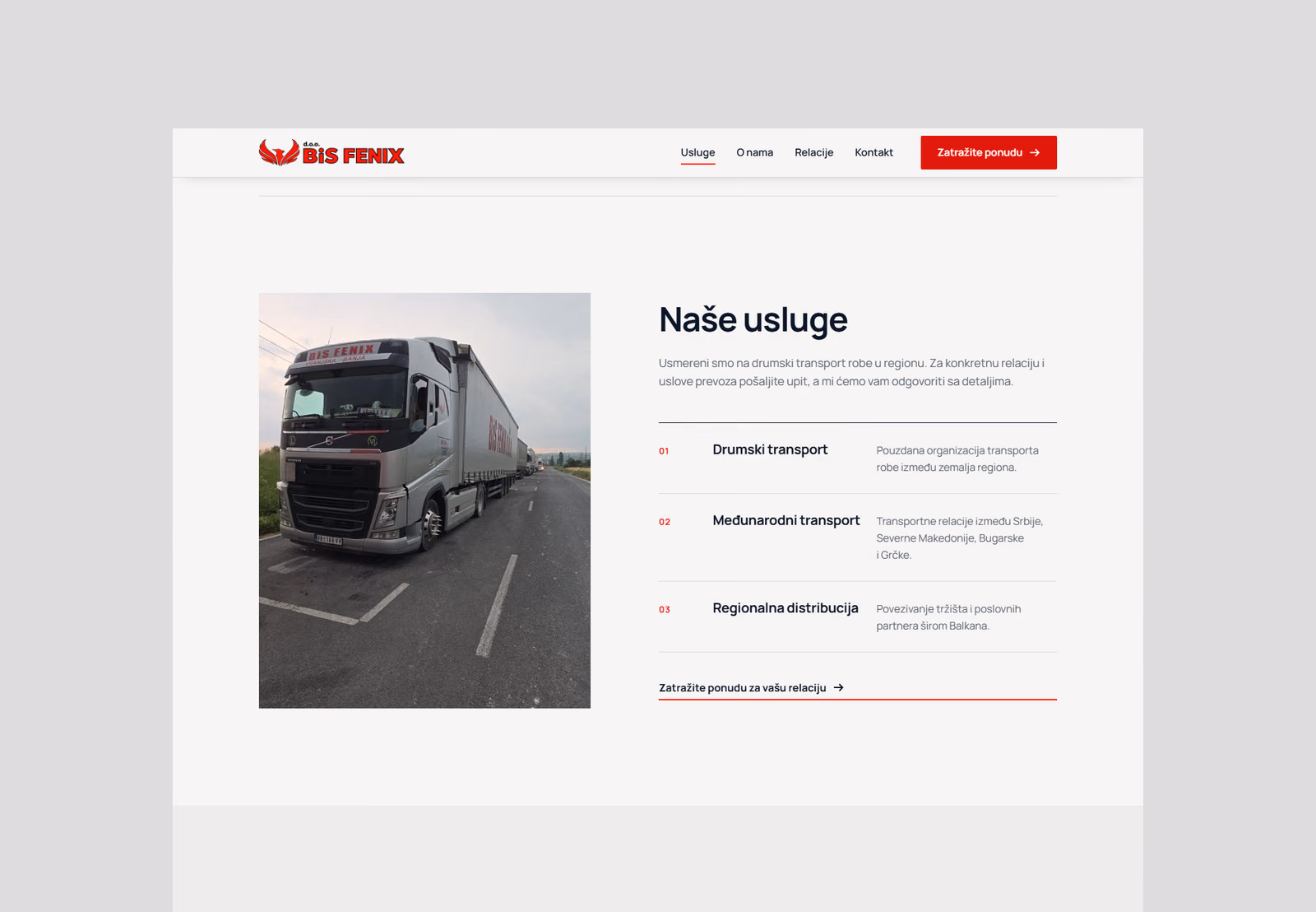 BIS Fenix — usluge drumskog transporta uz fotografiju vozila